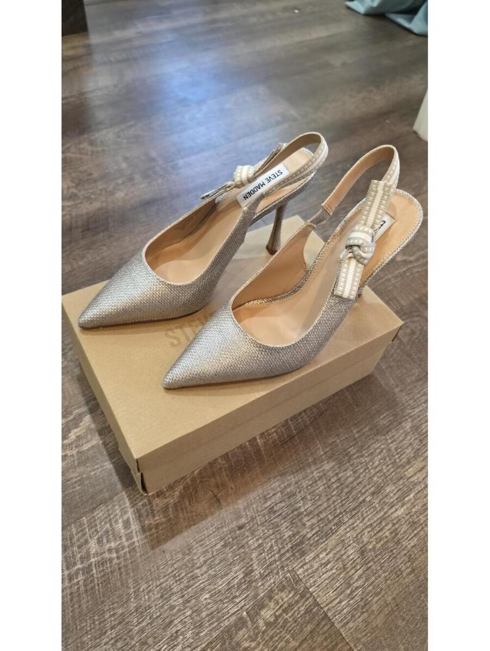 Steve Madden BRI Silver Glitter Slingback Pumps Heels Size 9